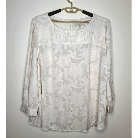 Ann Taylor Loft Plus white floral long sleeve blouse - 24 - Picture 1 of 5